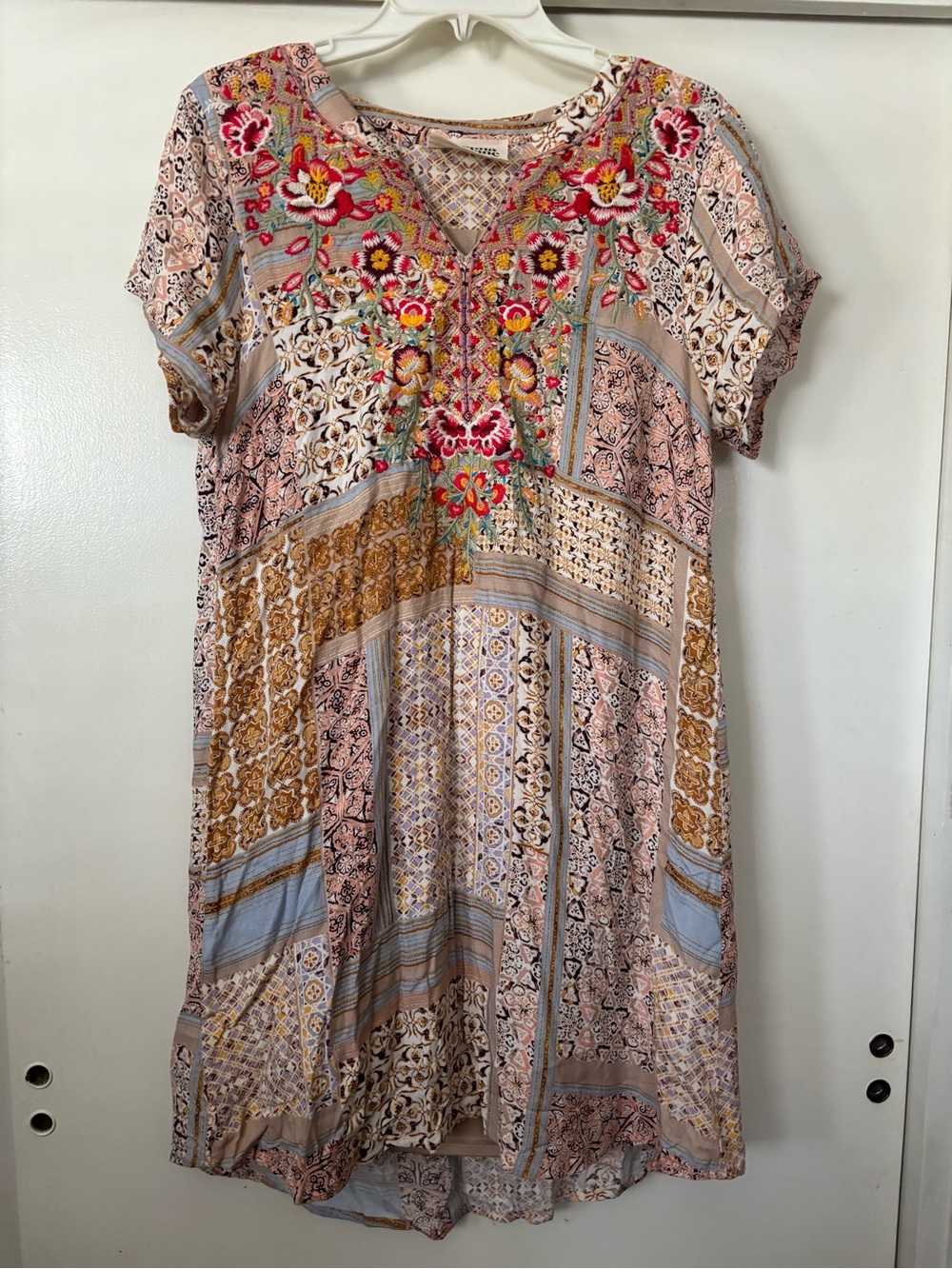 Savannah Jane Bohemian Embroidered Patchwork Midi Dress Women’s M/L